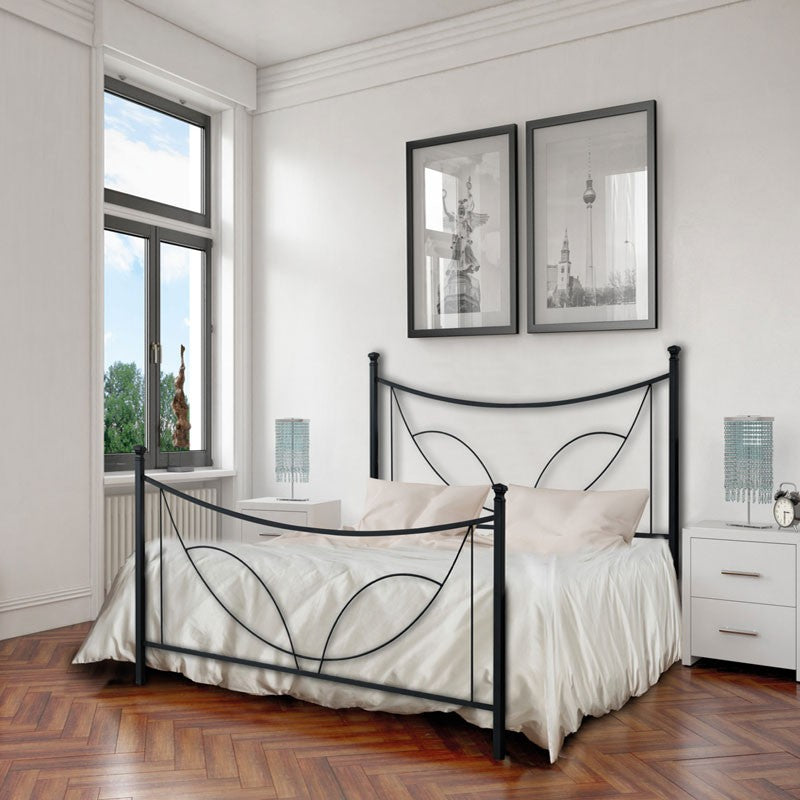 Cama queen size de hierro con pie de cama TULIPANO Negro 126x208x h117 cm