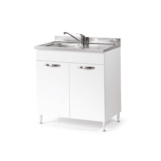 Fregadero de cocina de fresno blanco con 2 puertas 80x50xH 85 cm