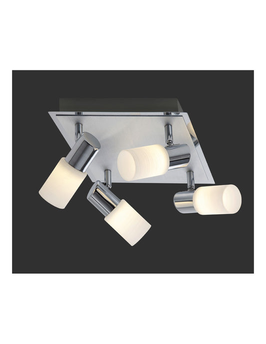 Clapton Foco cuadrado 4 focos LED cromo y cristal blanco 23x23 cm Trio Lighting