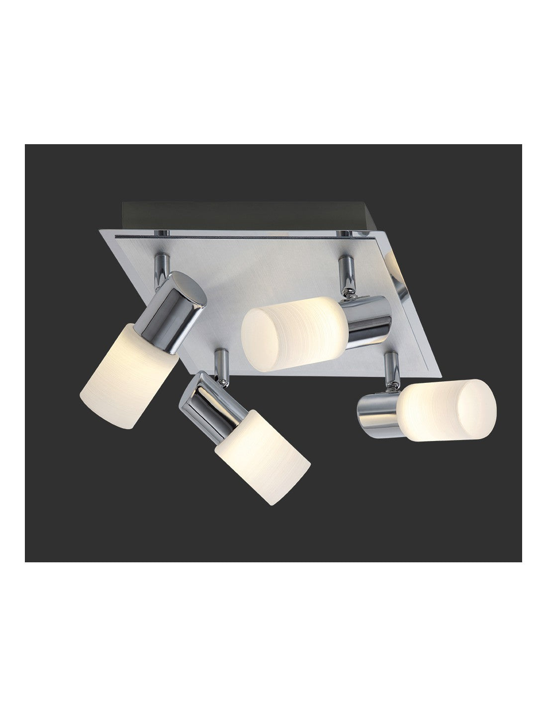 Clapton Foco cuadrado 4 focos LED cromo y cristal blanco 23x23 cm Trio Lighting