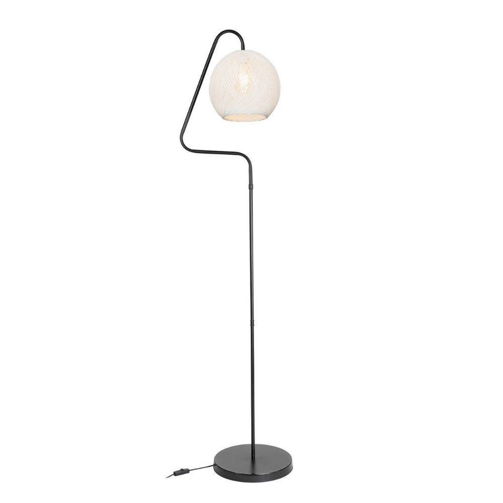 Lámpara de pie Yumak MDL4256 gris con pantalla de tela blanca