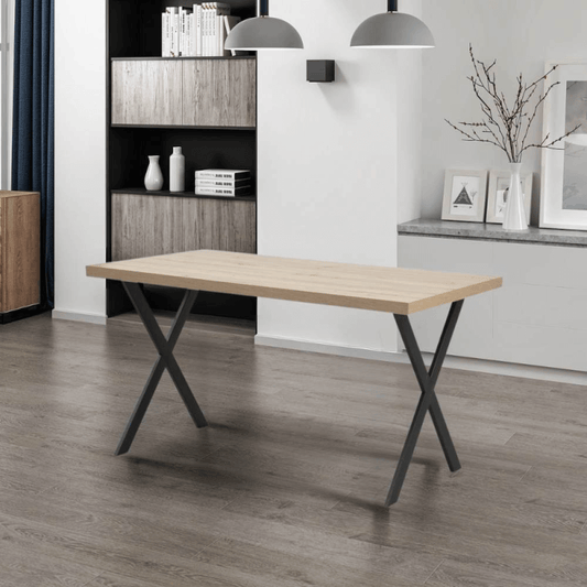 Mesa rectangular Bryan roble negro patas cruzadas 139x80x76