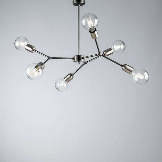 Lámpara de araña de hierro cromado satinado negro con seis luces 71x h64 cm industrial