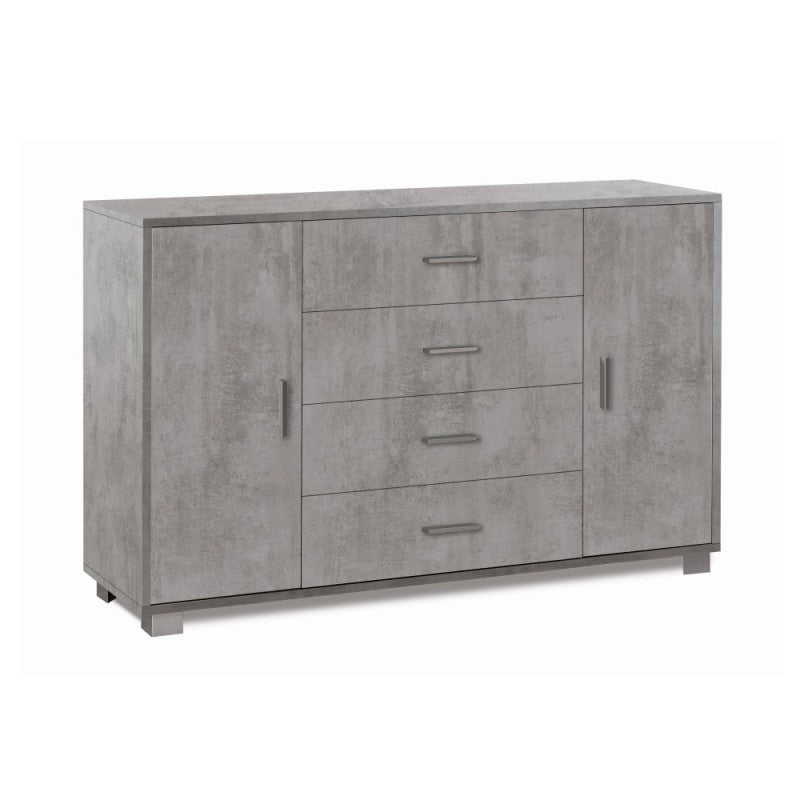 Aparador con dos puertas y cuatro cajones Beton Cemento 136x41x h86 cm