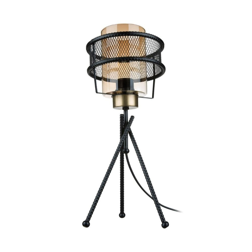 Lámpara de mesa grande MDL3713 en hierro tejido con pantalla de cristal