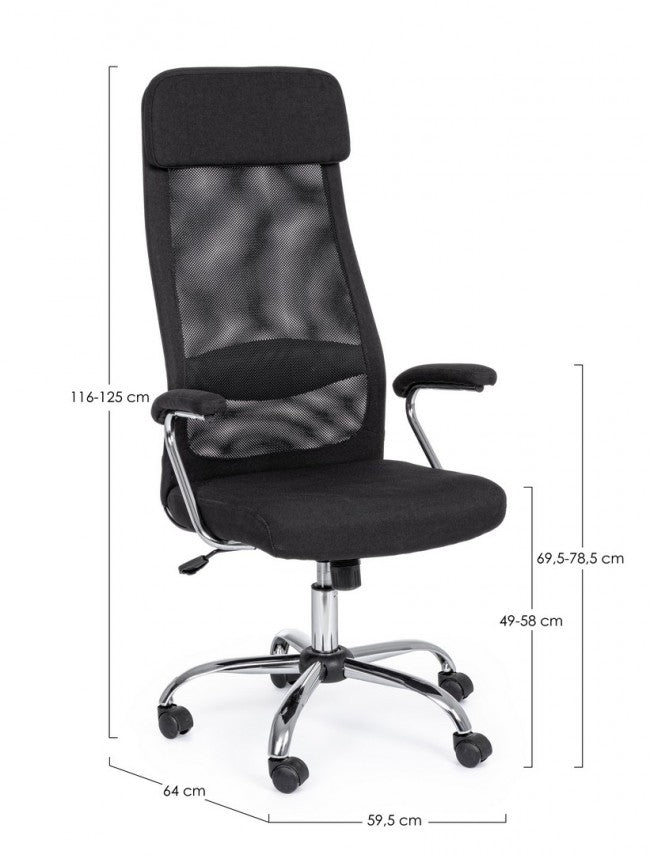 Sillón de oficina Clarissa con reposabrazos de acero tejido negro