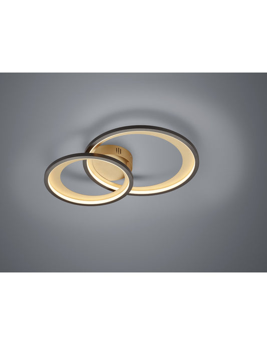 Lámpara de Techo Granada Doble Círculo Negro-Oro LED 29w Regulable L59 cm Trio Lighting