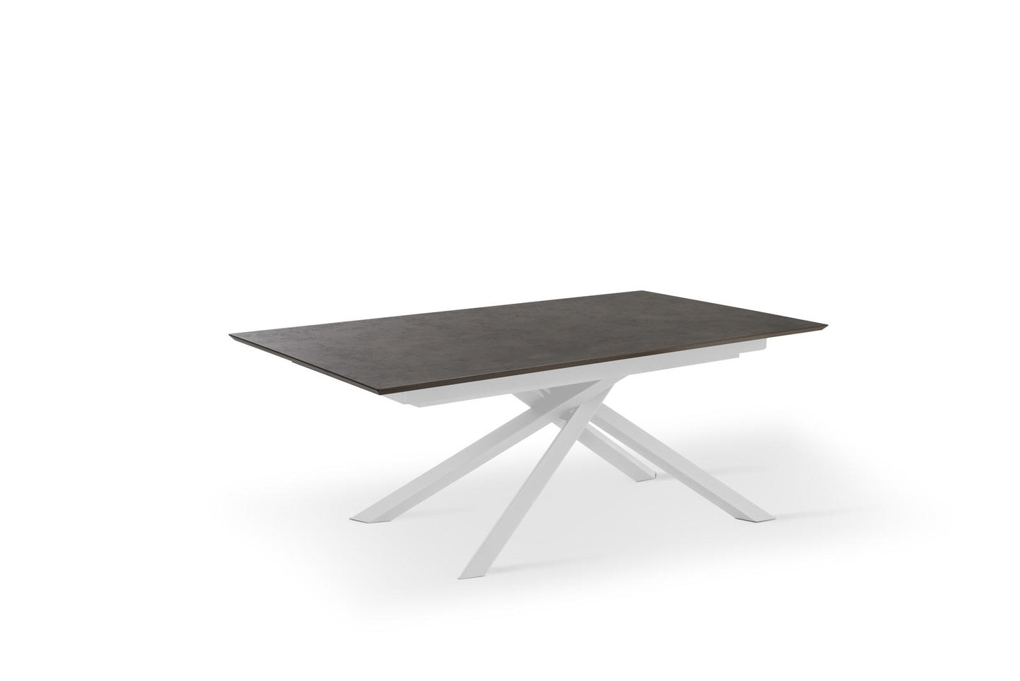 Mesa extensible con tapa óxido y patas blancas 170/270x90x76h cm