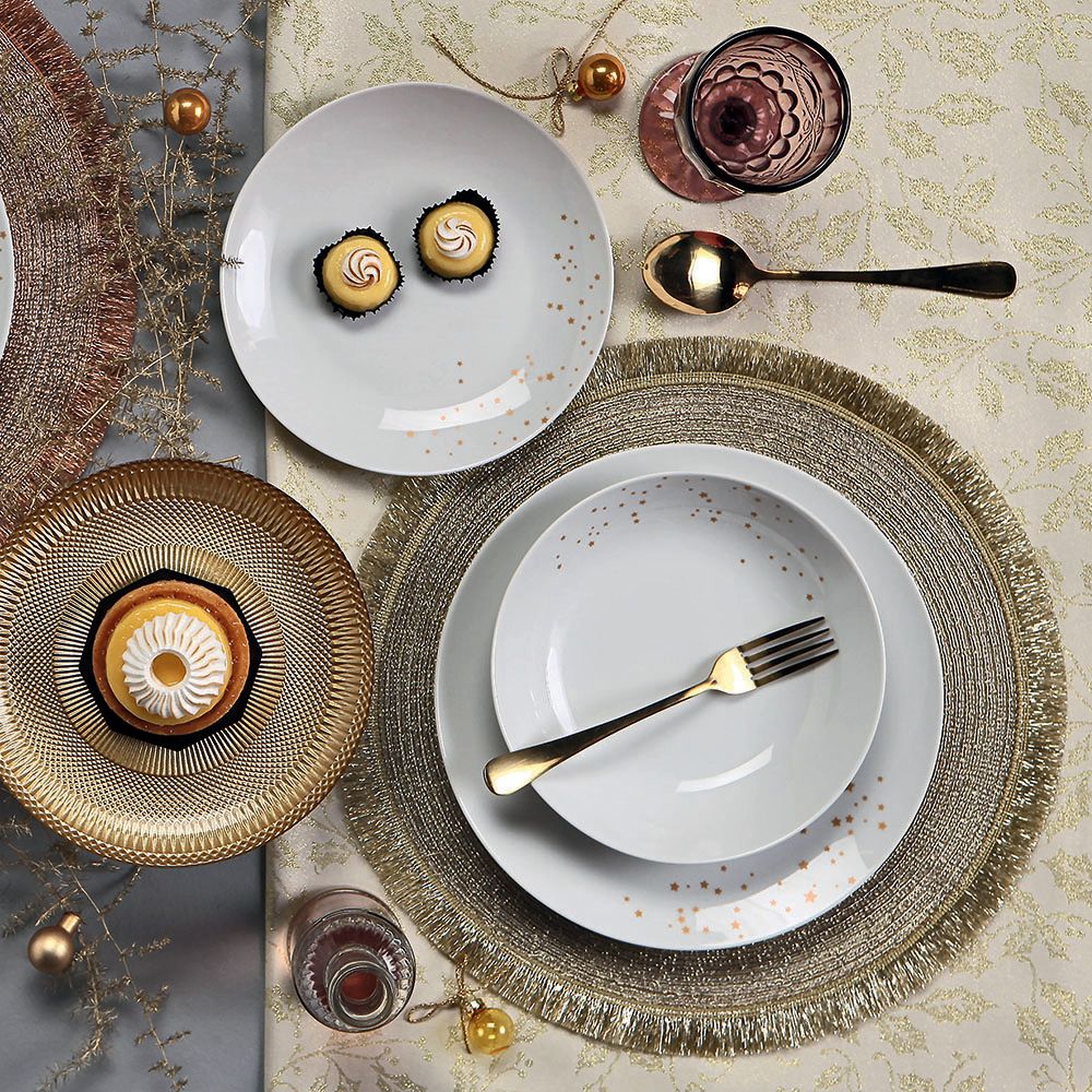 Sevizio Platos 18 Piezas Dream Gold Porcelana Blanca