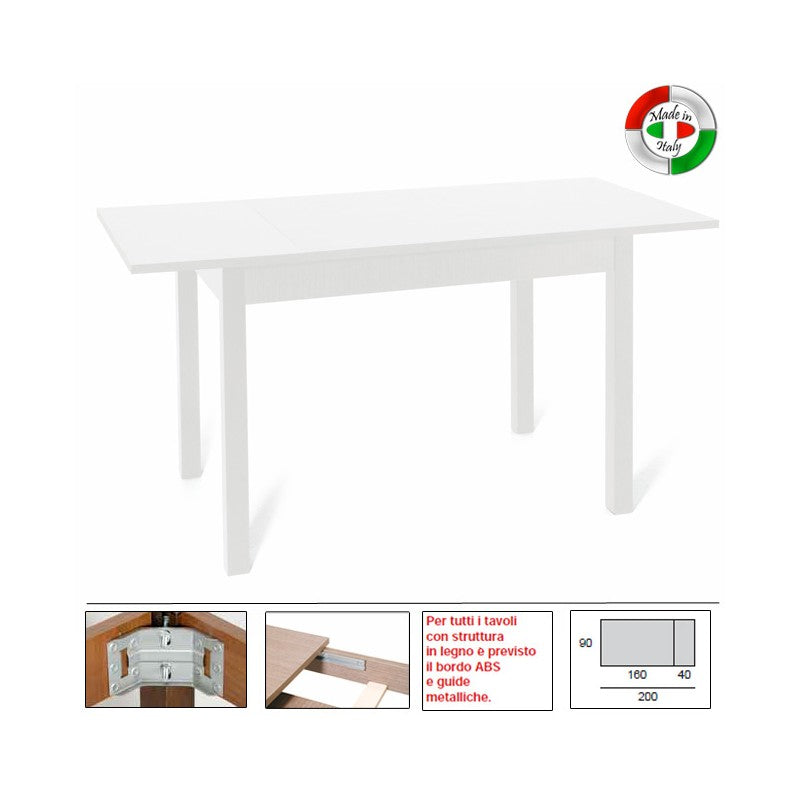 Mesa de comedor extensible íntegramente en madera de melamina 90x160-200 cm blanco