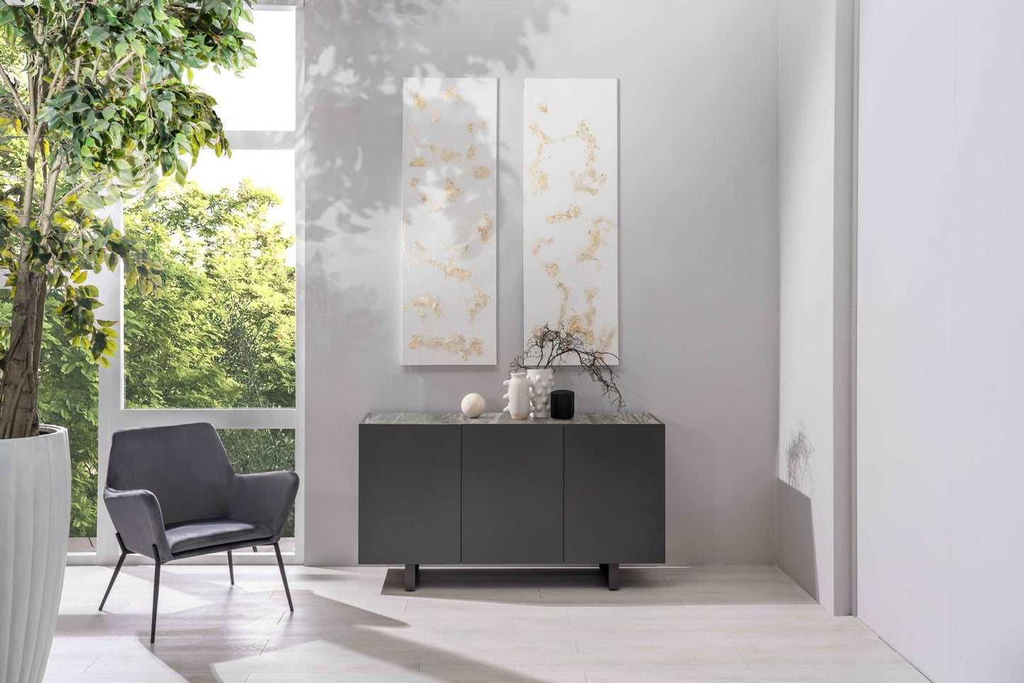Aparador 3 puertas gris-gris oscuro 45 cm x 150 cm Alt. 85 cm