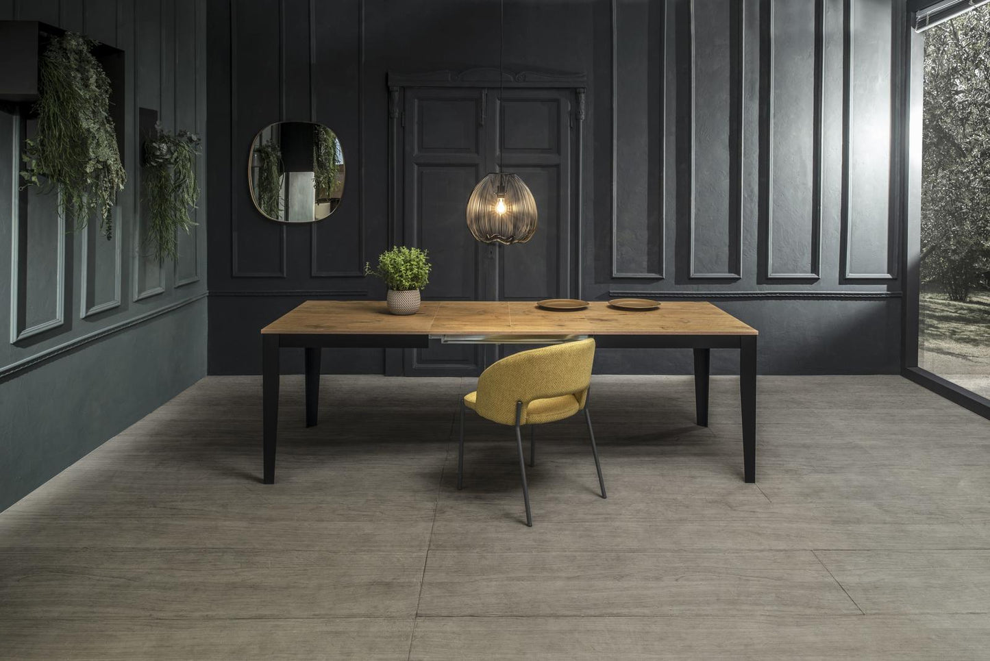 Mesa extensible roble-negro 90 cm x 156- 316 cm Alt. 76 cm