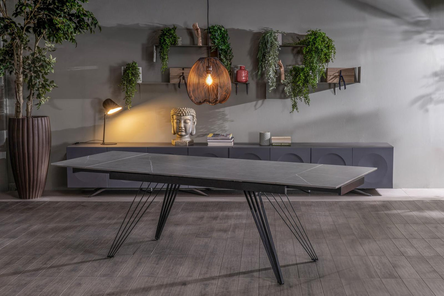 Mesa extensible gris-negro mate 90 cm x 160-240 cm cm Alt. 76 cm