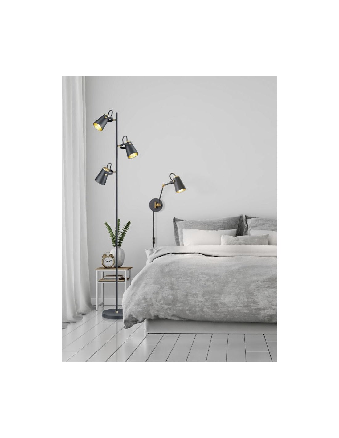 Lámpara de pie Minimal 3 conos orientables Edward Al. 160 cm Negro y dorado Trio Lighting