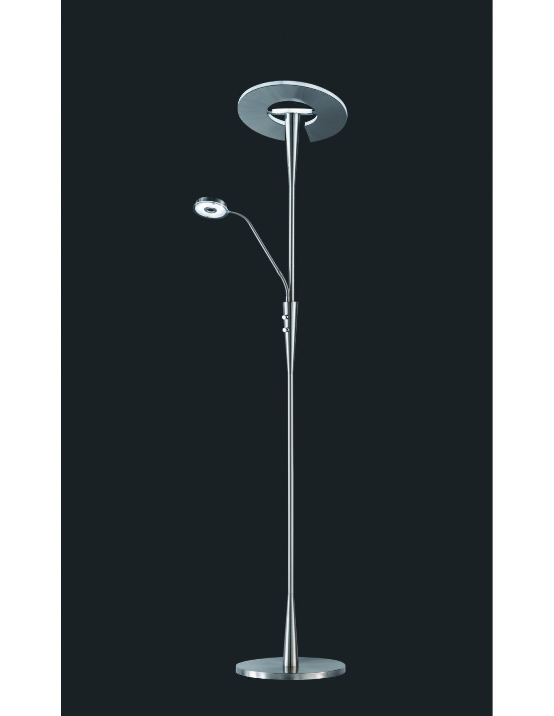 Lámpara de pie LED con foco de lectura regulable Quebec Nichel Trio Lighting