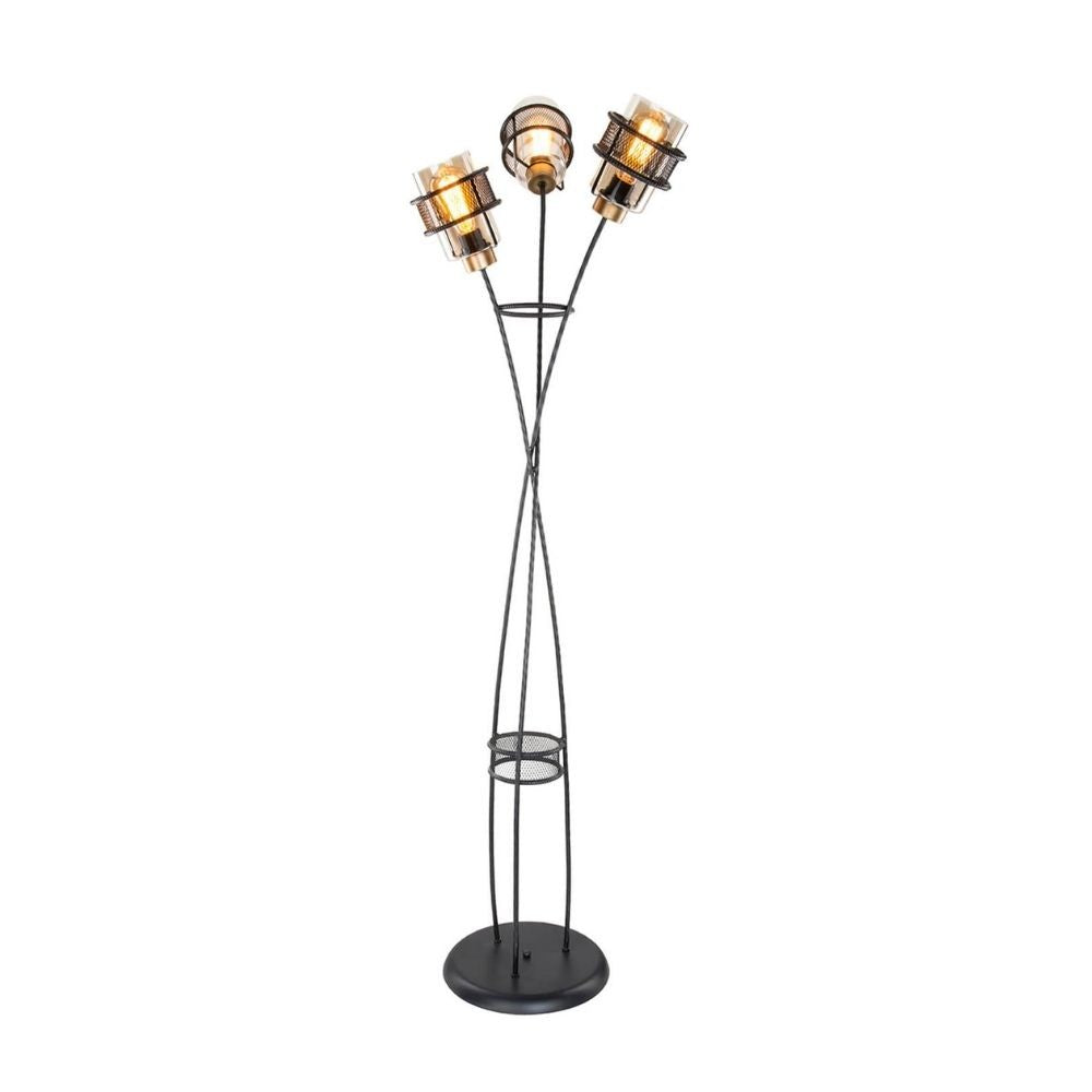 Lámpara de pie grande MDL3812 en hierro tejido con 3 luces de cristal