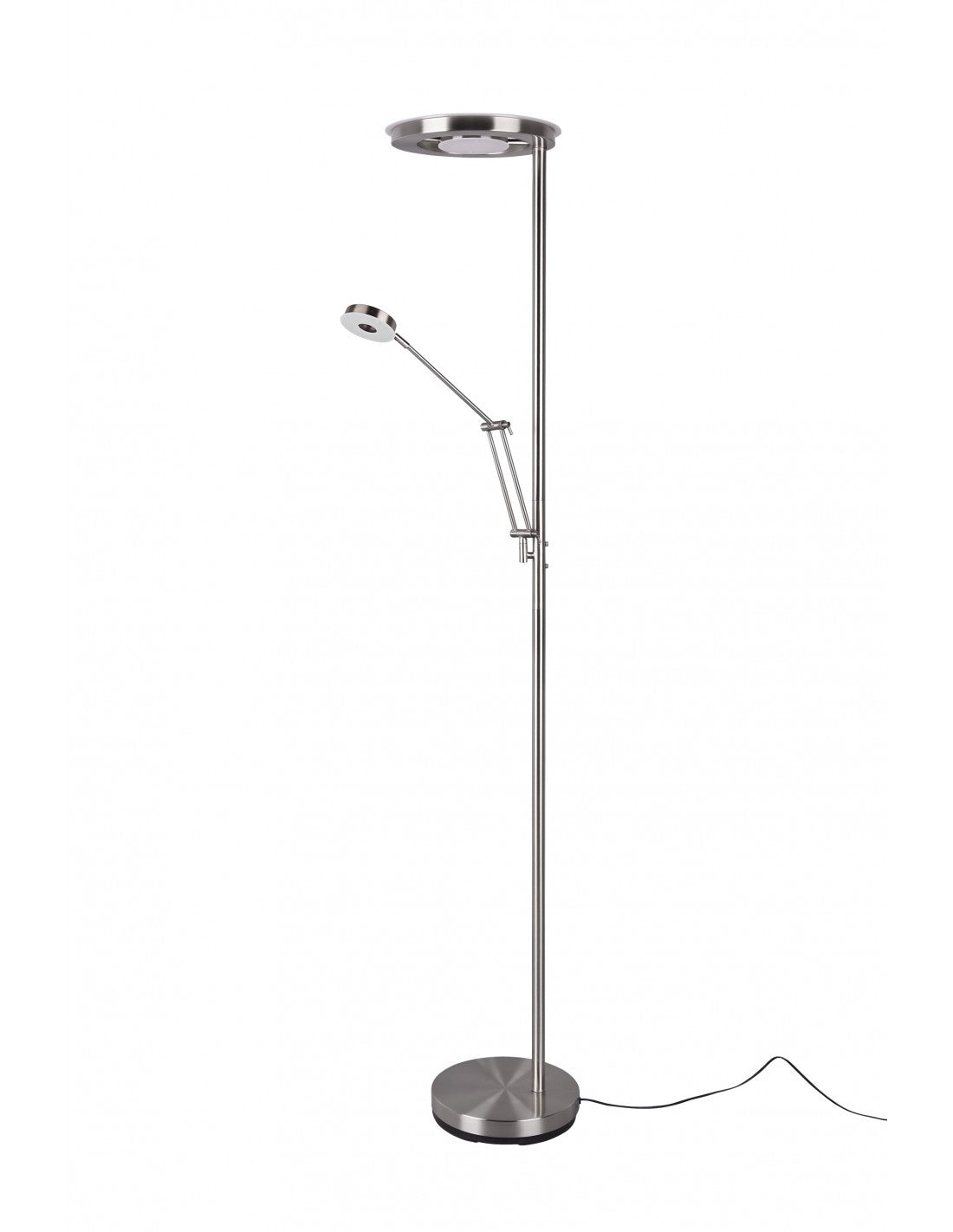 Barrie Nichel Trio Lighting Lámpara de pie con atenuador LED y punto de lectura