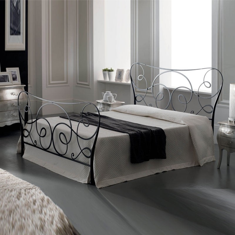Cama doble de hierro con pie de cama Negro ARCADIA 192x210x h130cm
