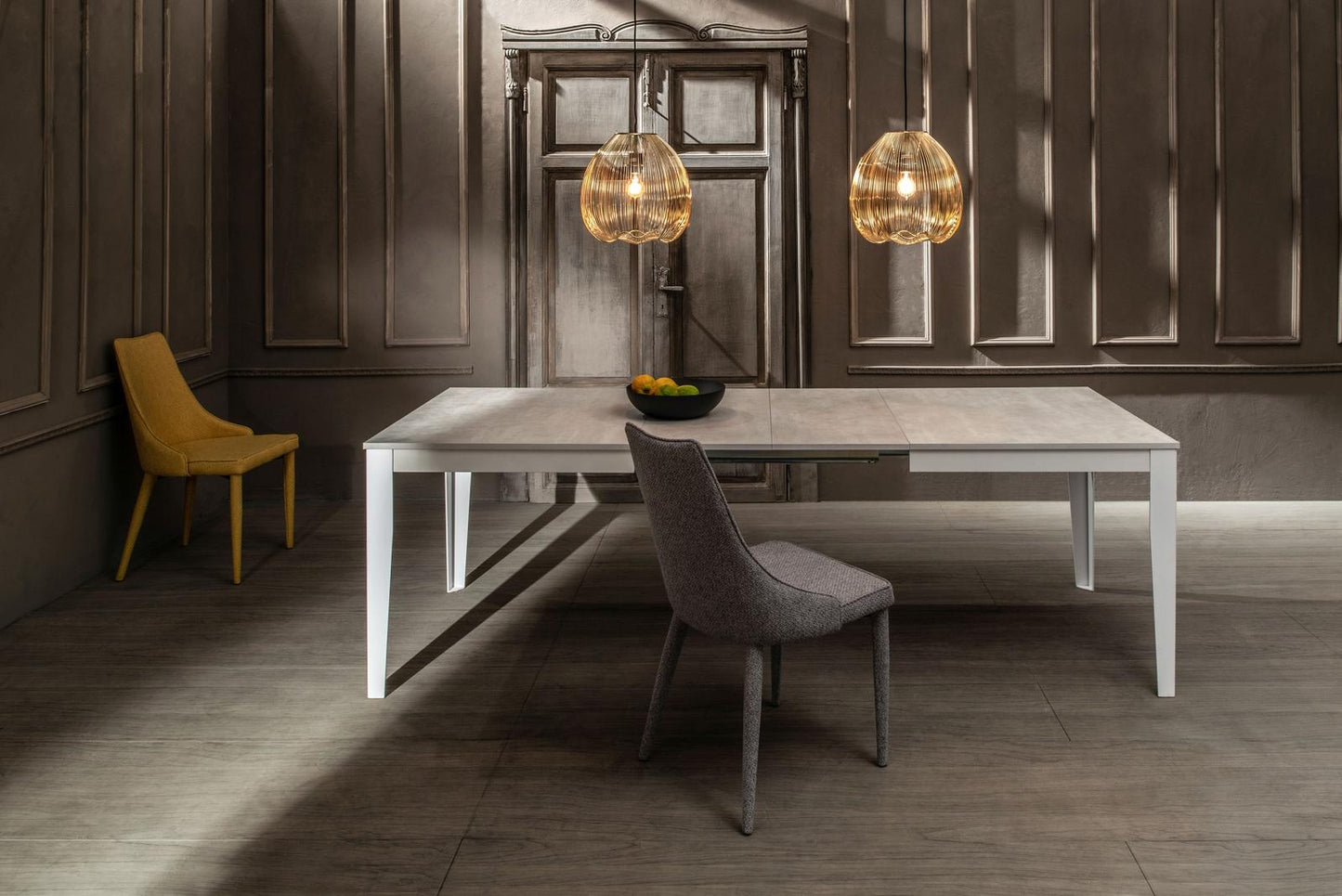 Mesa extensible de hormigón blanco 80 cm x 130-290 cm Alt. 76 cm