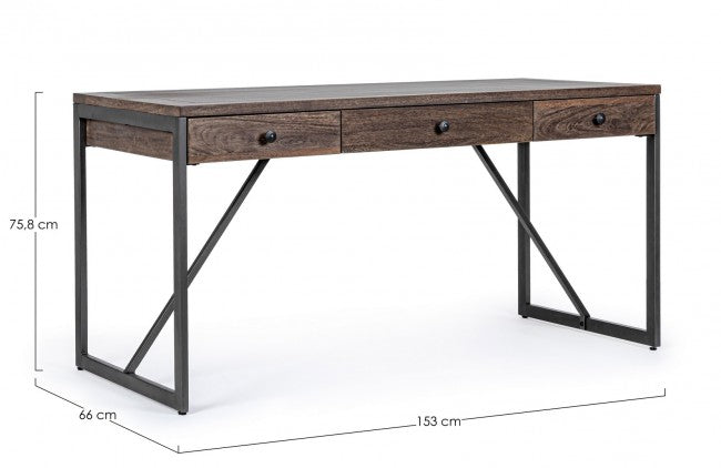 Escritorio Calixte estilo industrial 3 cajones 153x66 cm