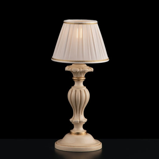 Lámpara de mesita de noche de madera y pulpa de madera marfil y pan de oro, 1 luz