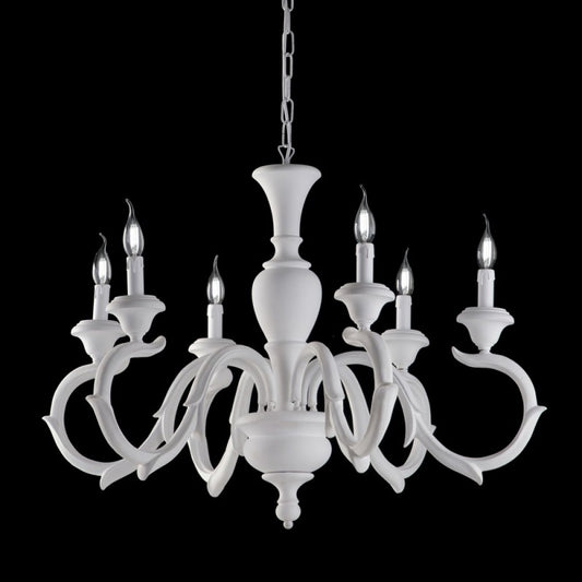 Araña de madera blanca Shabby con seis luces 91x h65 cm