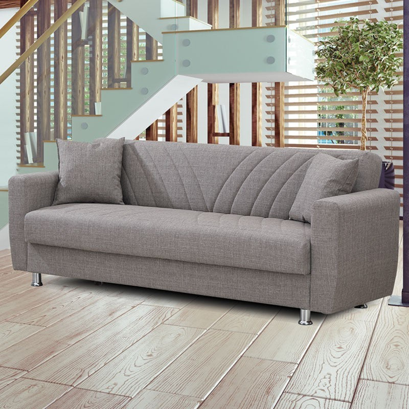 Divano letto 3 posti in tessuto beige con contenitore 214x80xH.83 cm EFFEZ