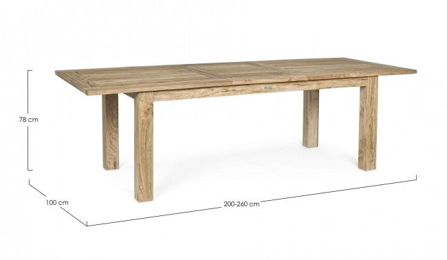 Mesa de exterior rectangular en madera de teca FSC 200-260x 100x h 78 cm