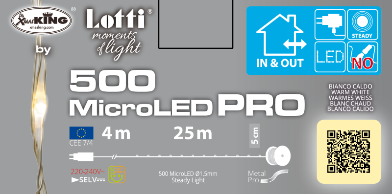 Cadena 500 MicroLED Bobina 25m cable blanco cálido plata transparente