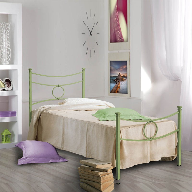 Cama individual de hierro con pie de cama Verde CONCA 92x208x h117 cm