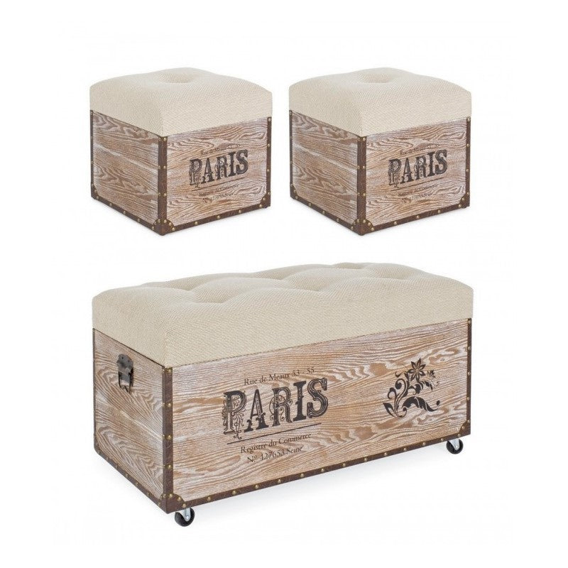 Conjunto de 3 pufs en MDF Beige TAVEL PARIS