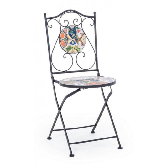 Silla de jardín exterior en acero con cerámica plegable