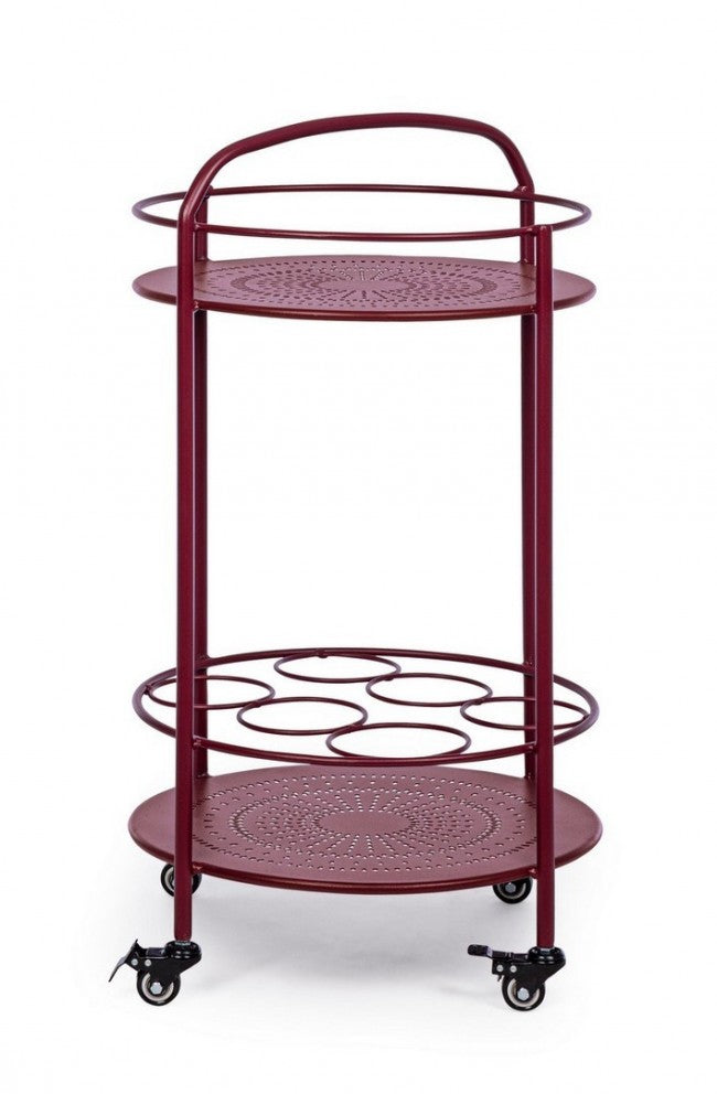 Carro para botellas de acero rojo burdeos