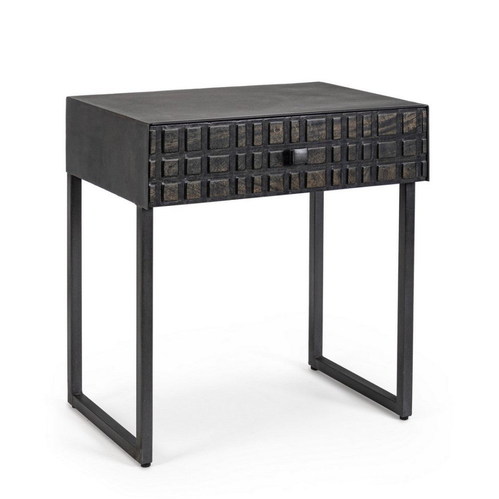 Mesita negra 1 cajón madera estilo industrial 50x35x55