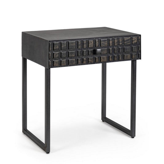 Mesita negra 1 cajón madera estilo industrial 50x35x55