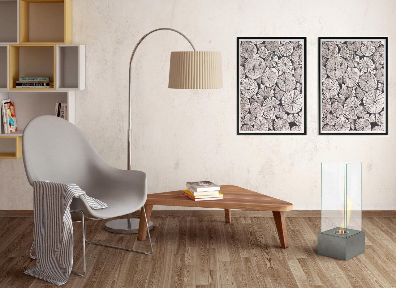 Chimeneas modernas de bioetanol gris gofrado 25 x 25 x h 65 cm