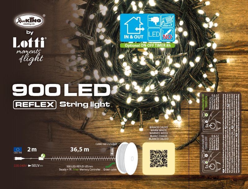 Cadena lineal 900 LEDs blanco cálido 36,5m en bobina