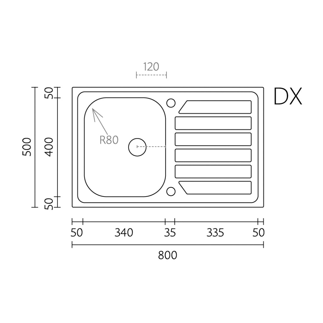 Fregadero encastrable de acero inoxidable mod. LS04 80x50 cm con escurridor izquierdo