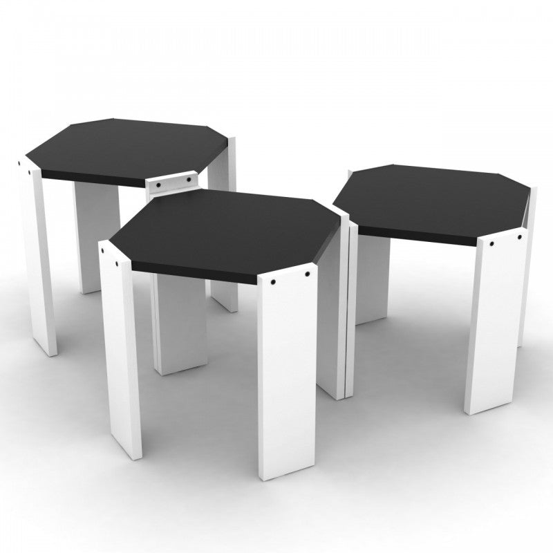 Mesas plegables triples blancas con tapa negra multiusos