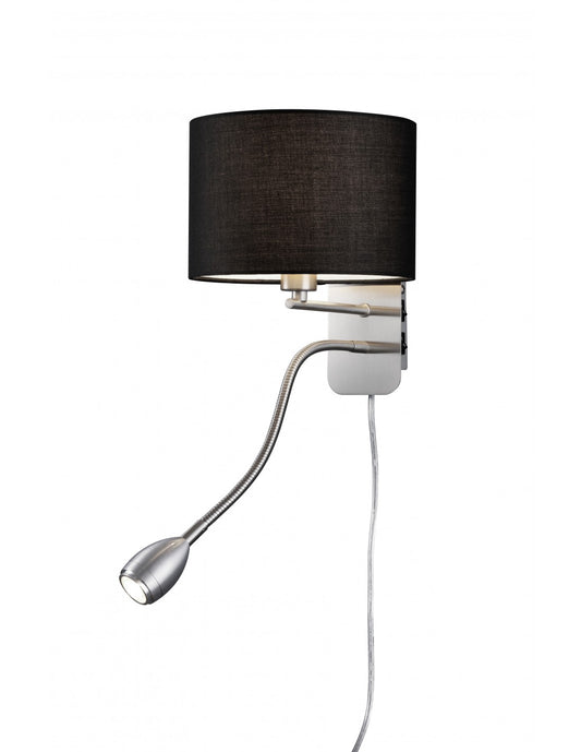 Aplique Hotel Niquel Y Pantalla Redonda Tela Negra Con Luz De Lectura L20 cm Trio Lighting