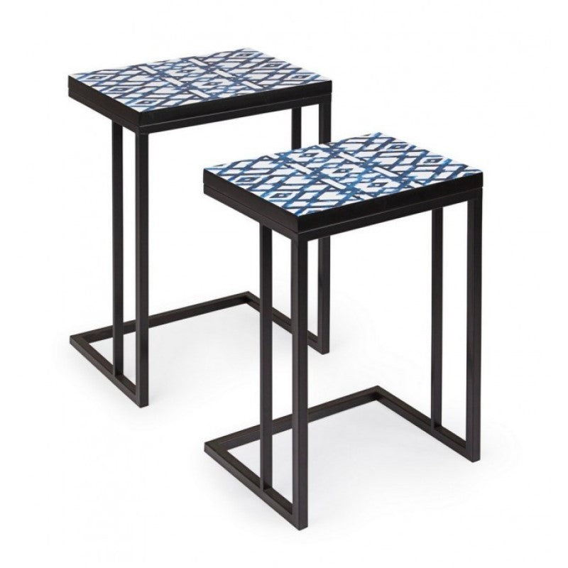 Juego de 2 mesas de centro NEAPOLIS de acero con tapa de MDF decorada con estampado 62,5h 56h cm