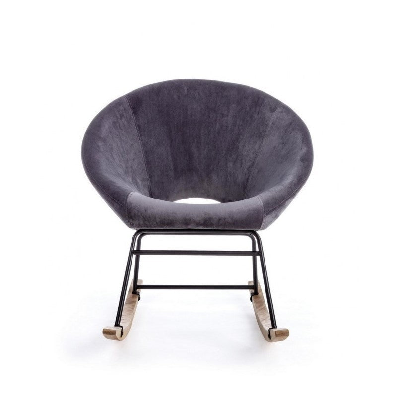 Sillón mecedora Annika efecto terciopelo gris oscuro