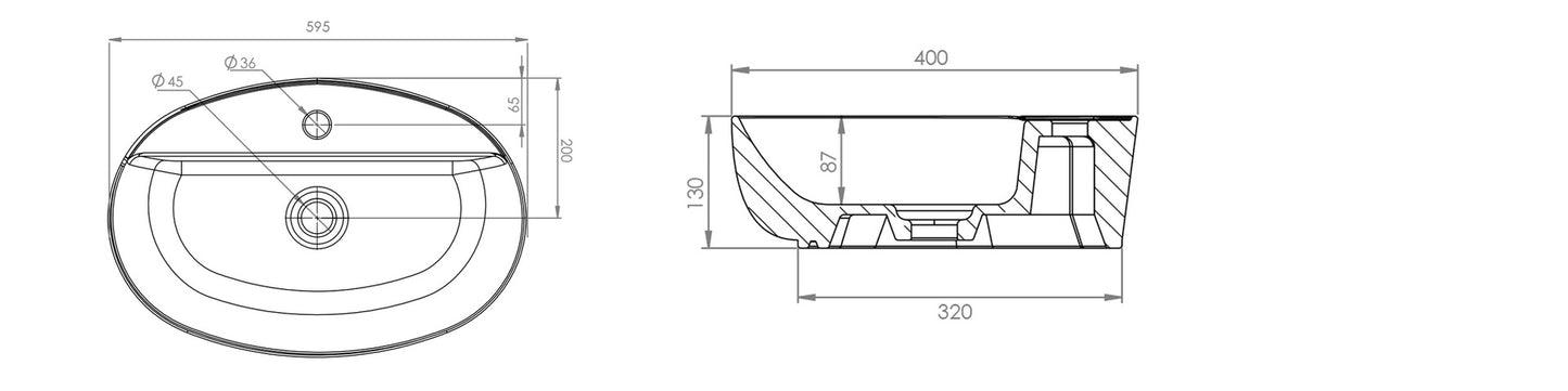 Lavabo sobre encimera Mod. La63 60 x 40 cm