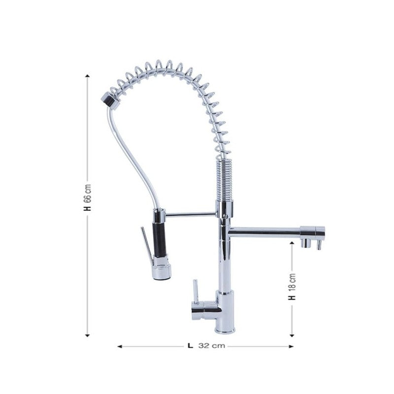 Grifo de cocina monomando con ducha de mano acabado cromado h.66x32 cm
