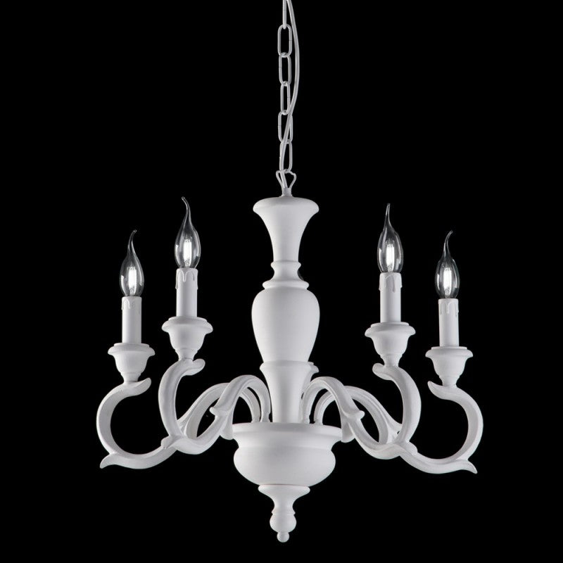 Araña de madera Shabby blanca cinco luces 50x h50 cm