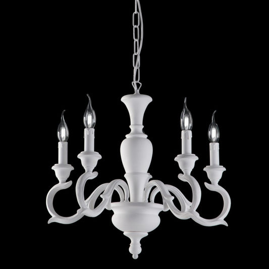 Araña de madera Shabby blanca cinco luces 50x h50 cm
