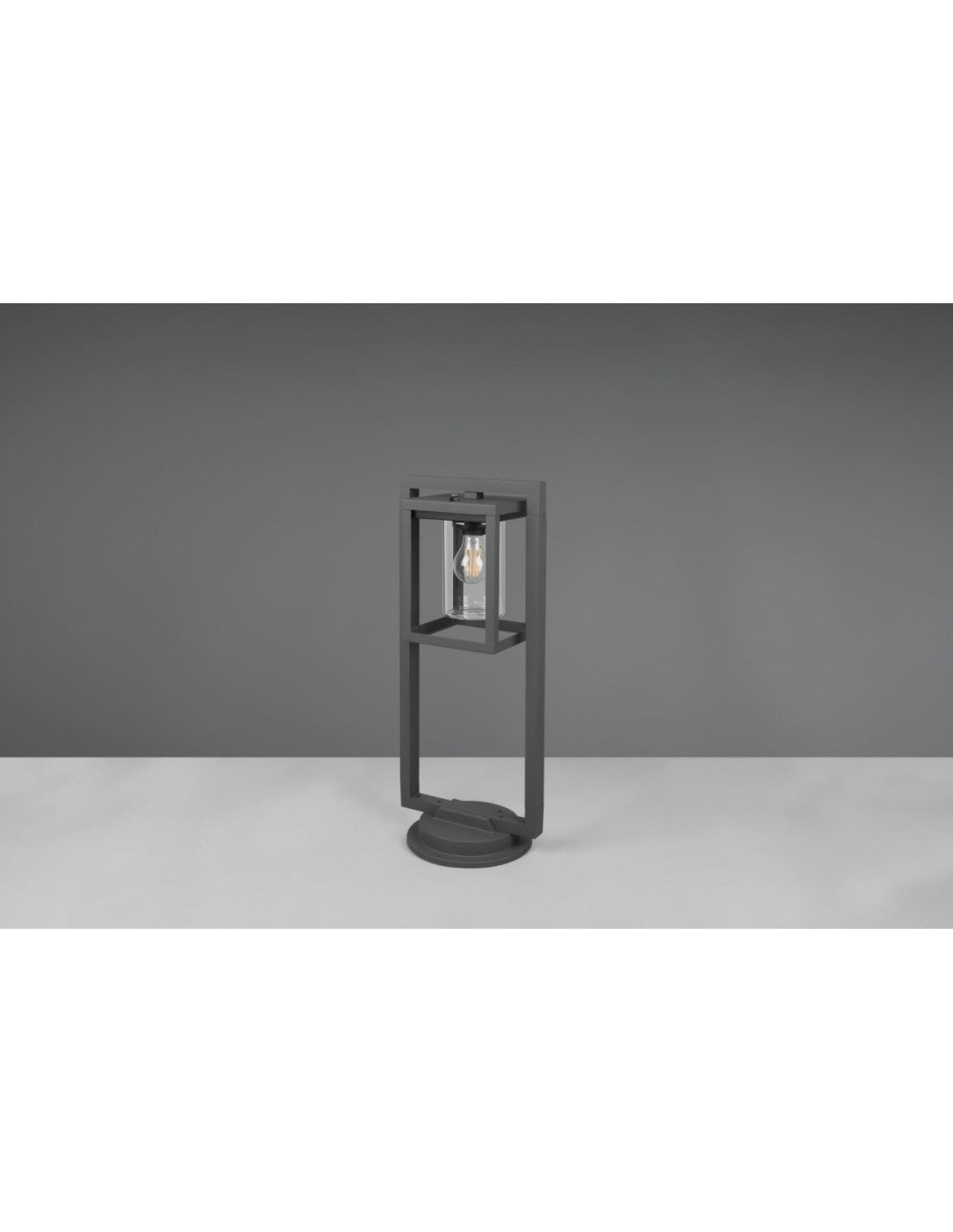 Linterna cilíndrica de cristal larga antracita, bolardo IP44, iluminación en trío, sensor crepuscular