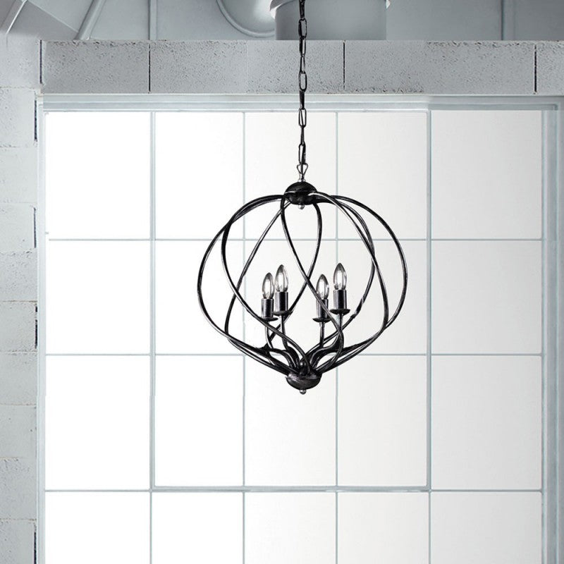 Araña de suspensión decorativa Hierro negro Decoración plateada cuatro luces 43x h50 cm