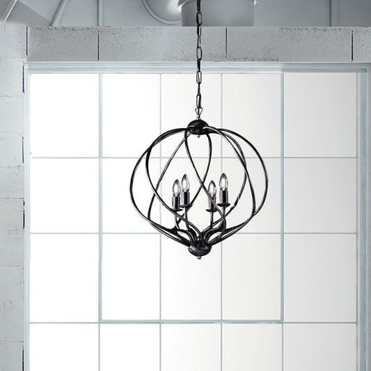 Araña de suspensión decorativa Hierro negro Decoración plateada cuatro luces 43x h50 cm