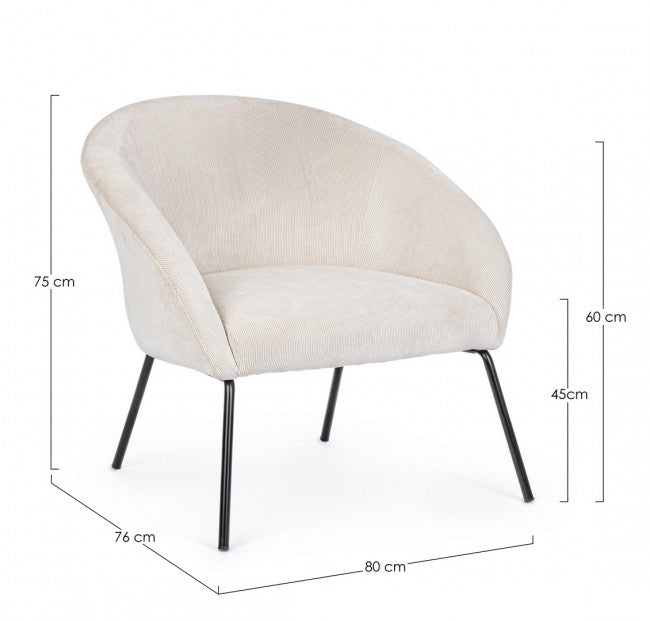 Aiko Velvet sillón de metal terciopelo blanco 80 x 76 x 75 cm